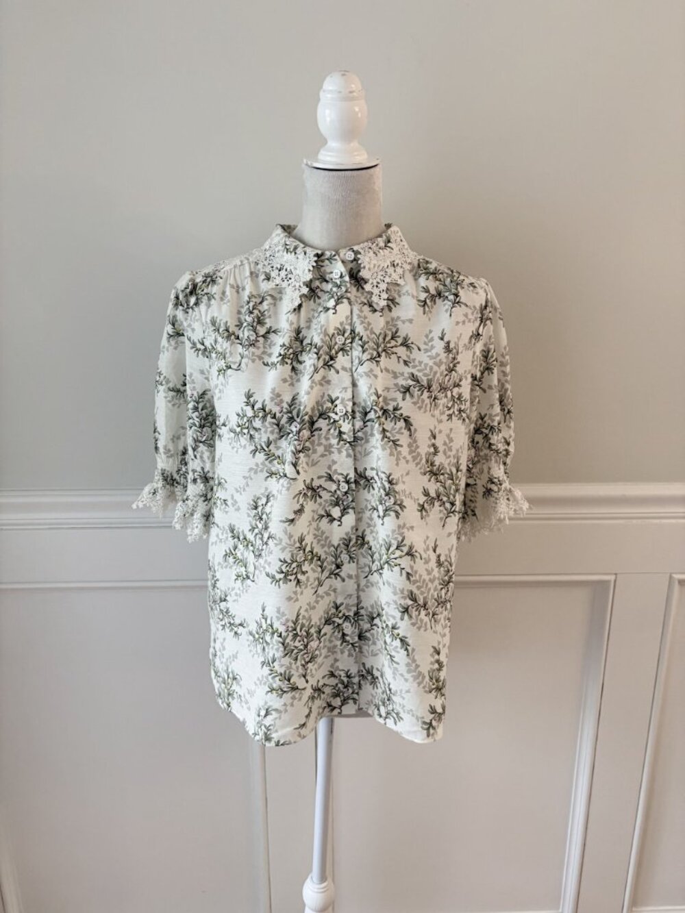 ME+EM Botanical Print Lace Accent Blouse Top UK12 US 8 - Picture 4 of 9